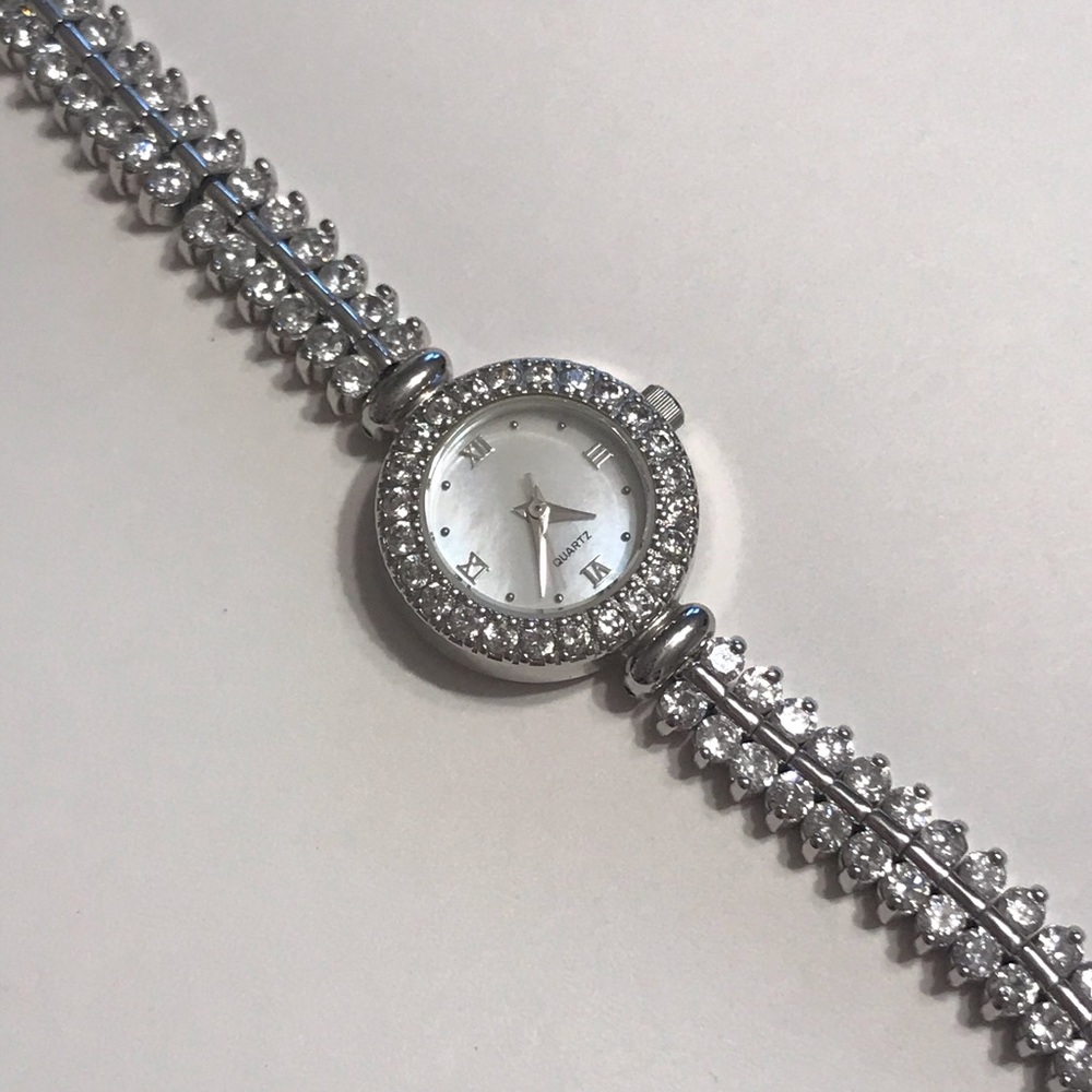 Sterling Silver 925 Rhinestone Band Quartz Watch